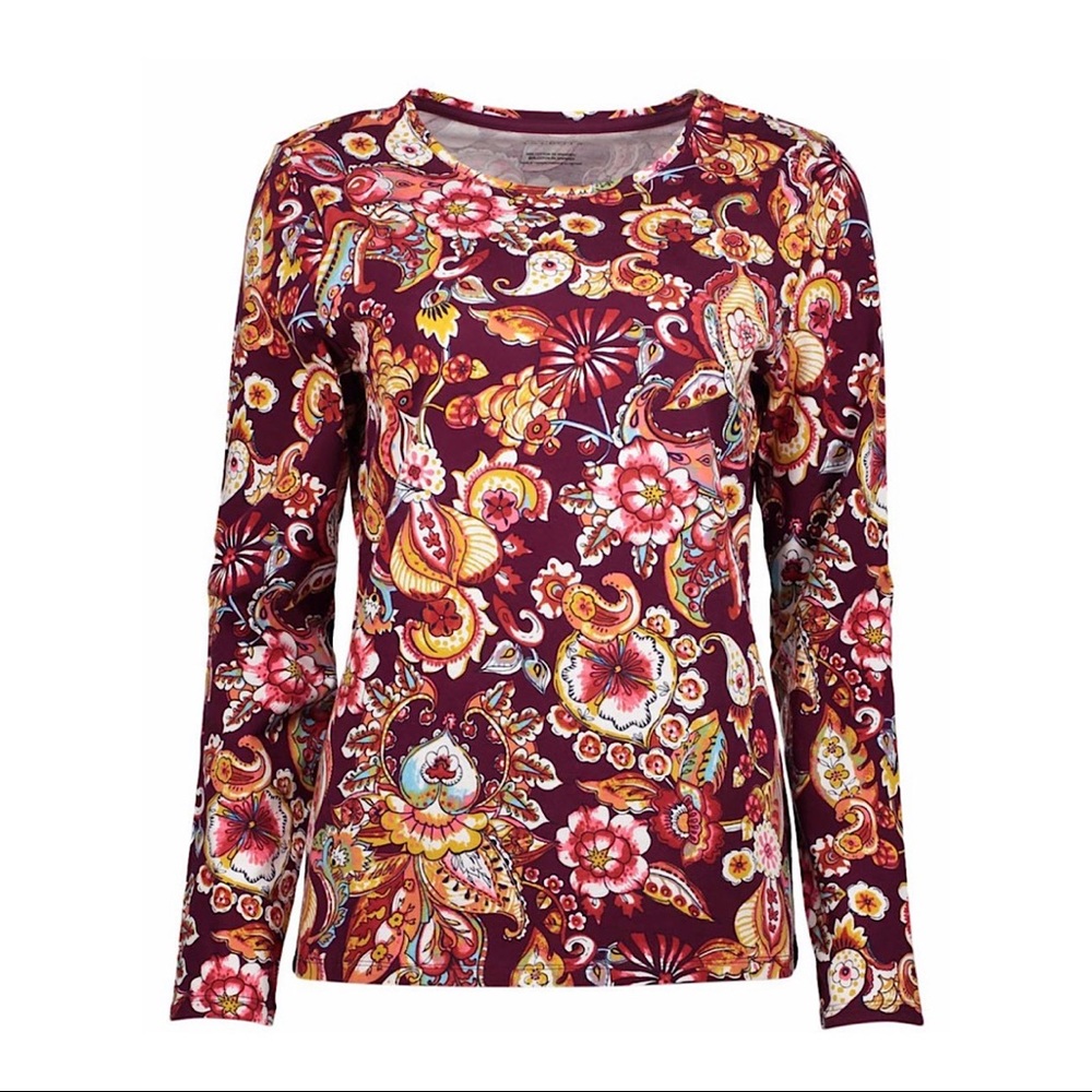 Talbots Burgundy and Pink Floral Paisley Long Sleeved Top